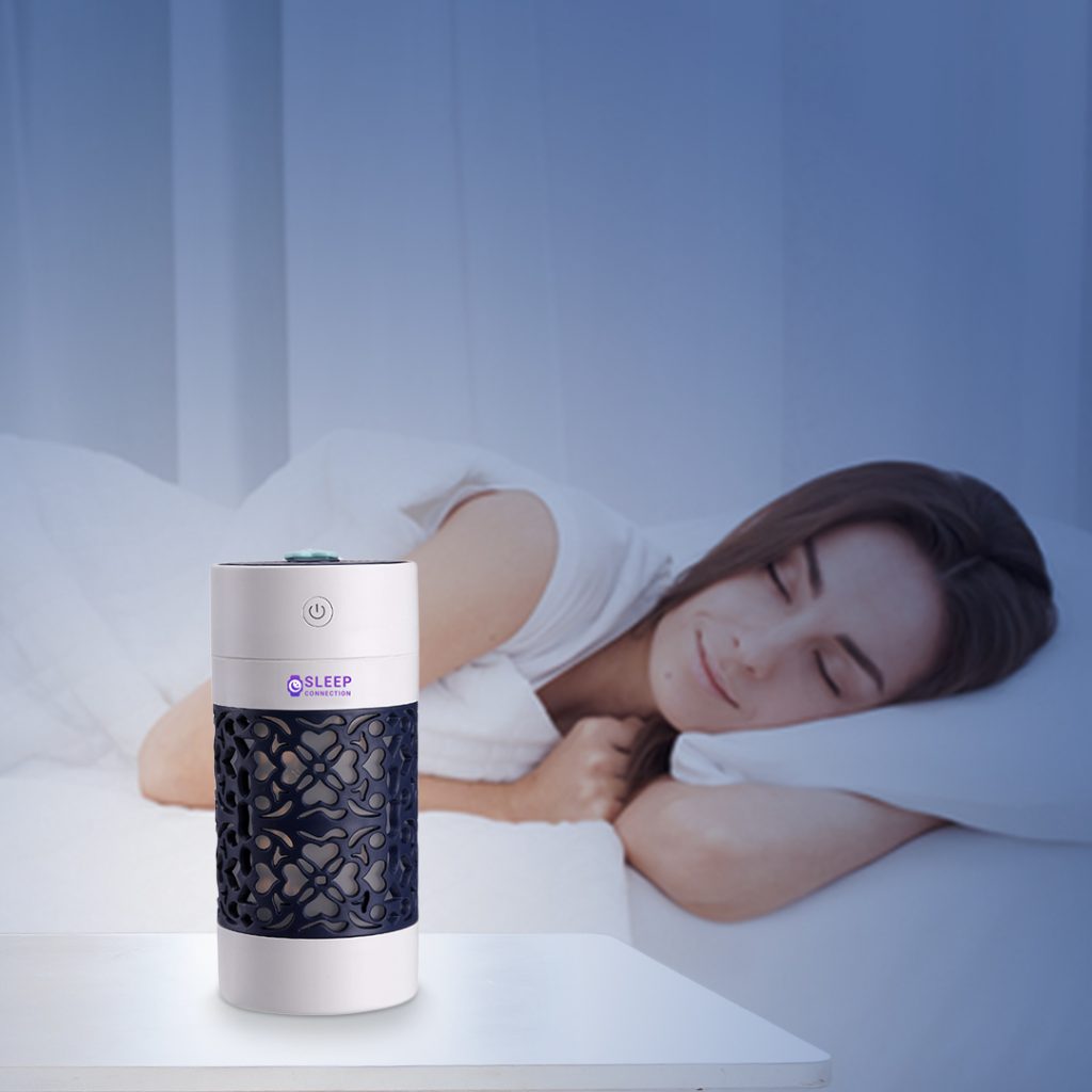 A girl using SC Cool Mist Humidifier while sleeping