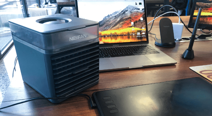 NexFan with laptop while working