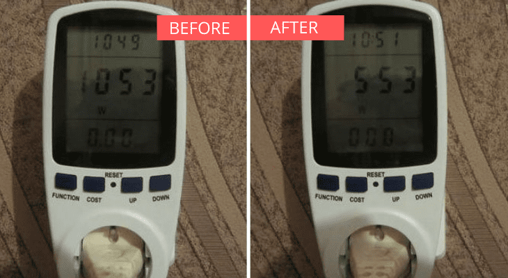 Before and after using Watt Pro Saver