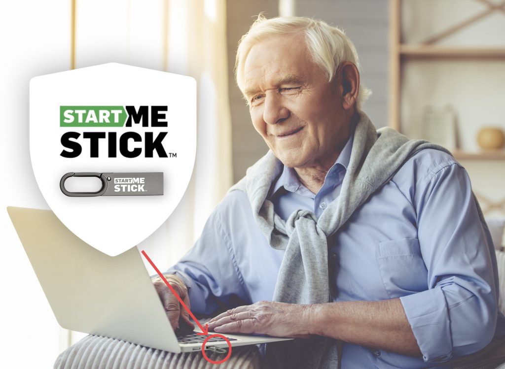 An old person using StartMeStick