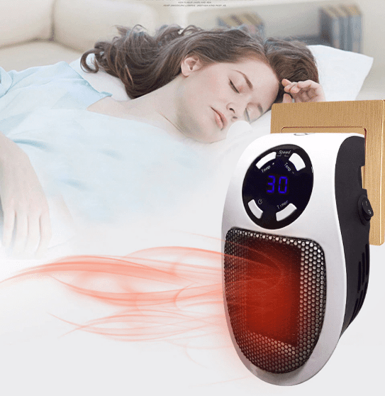 A girl using WarmAir Portable Heater while sleeping