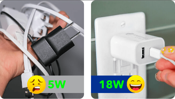 SpeedPro Charger comparison with standard 5watt charger