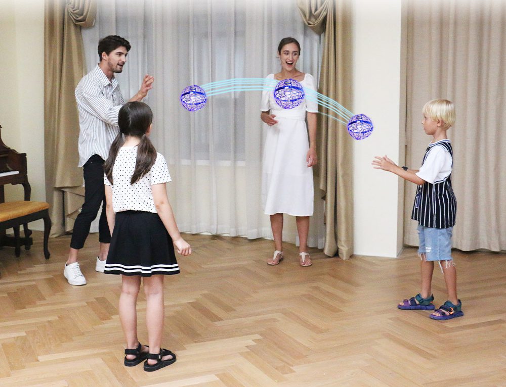 Family playing with The Orbi Boomerang Ball